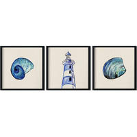POSTER Set Mit 3 Leuchtturm Und Muscheln 30X30cm Rahmenlos - Klar, Papier (30/5/30cm) - Nacnic