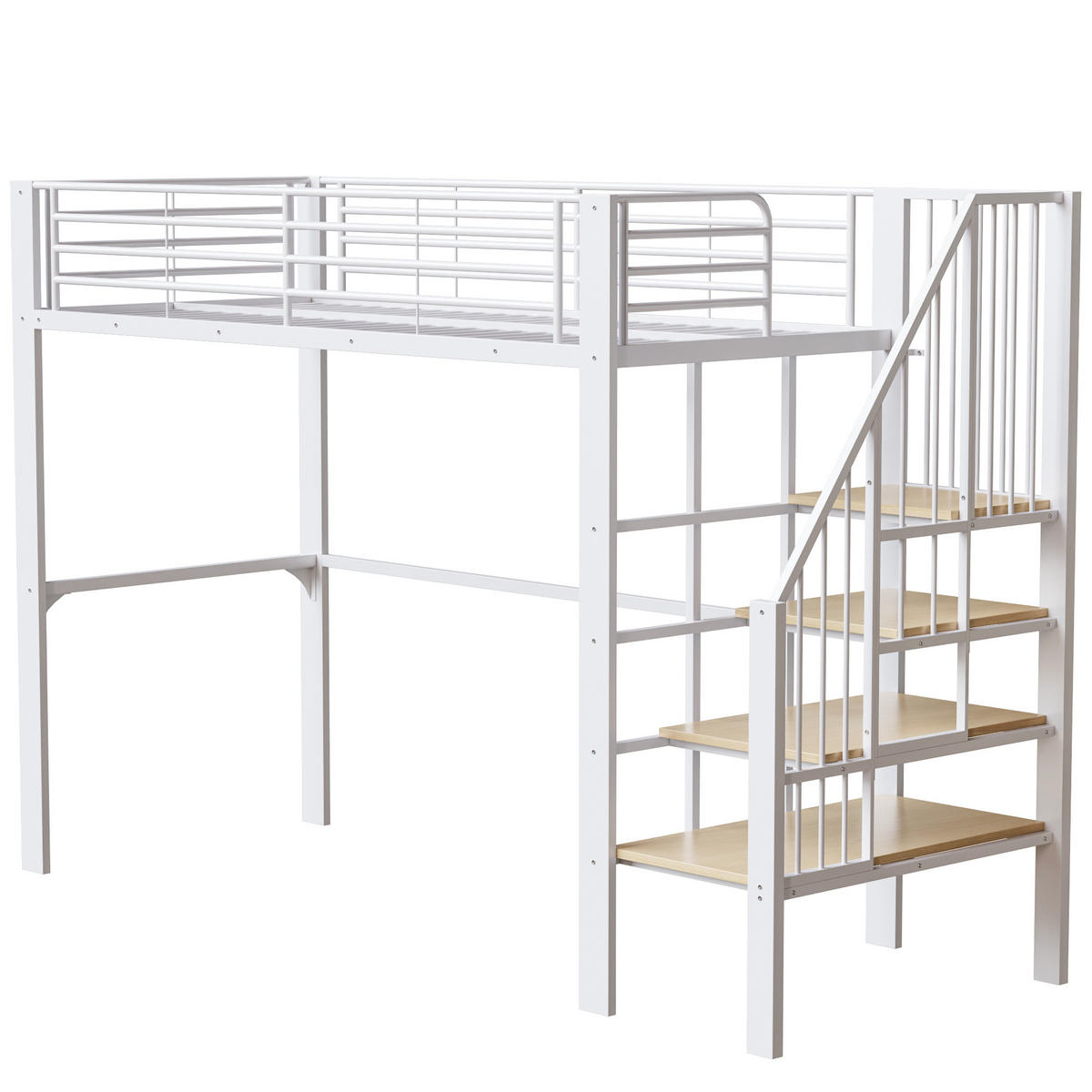 HOCHBETT 90/200 cm in Weiß mit Treppe und Stauraum - Weiß, Holzwerkstoff/Metall (90/200cm) - CHICFURN