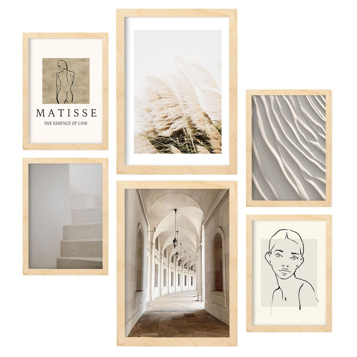 POSTER Set Mit 6 Matisse A3 & A4 Rahmen Aus Hellem Holz - Beige, Papier (29/3cm) - Nacnic