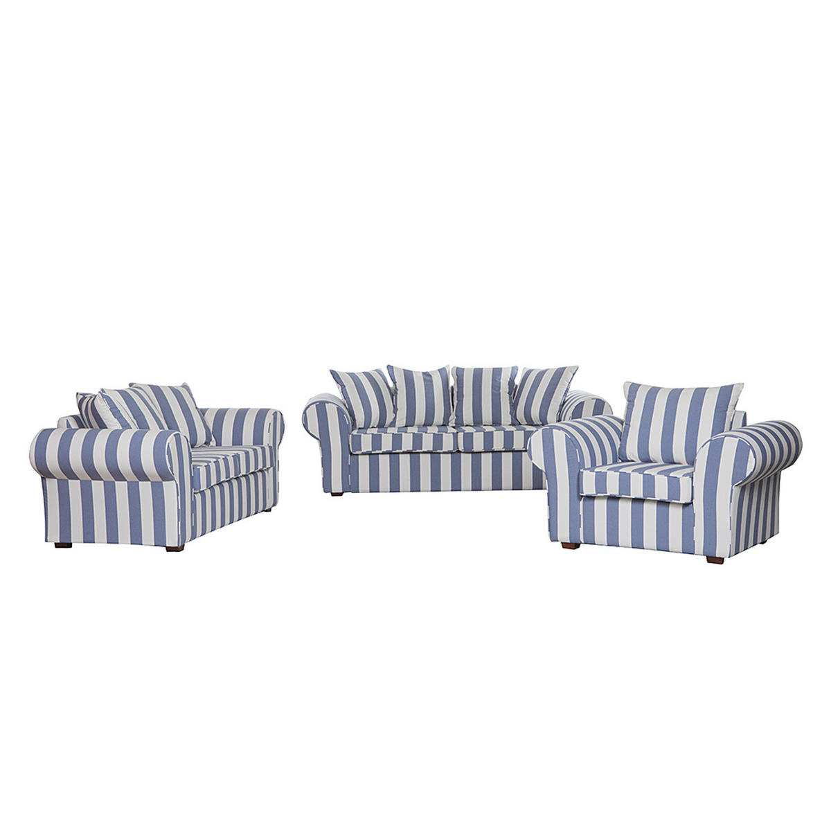 2-SITZER SOFA - Webstoff - gestreift - Blau/Dunkelbraun, Buchenholz/Textil (187/88/88cm) - home24