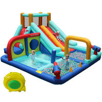 HÜPFBURG Wasserpark Doppelrutsche Gebläse - Blau, Textil (450/365/217cm) - LEBENLANG