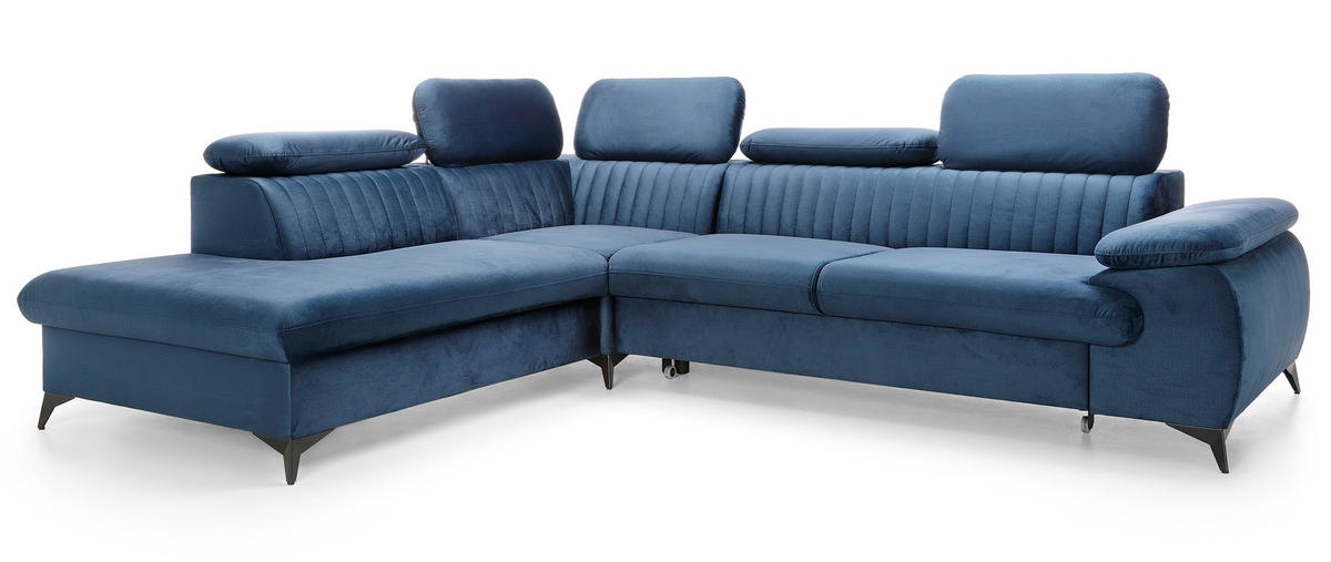 ECKSOFA 275 cm mit verstellbaren Kopfstützen Xanto L, Links, Blau - Blau, Holz (275/221cm) - Emporius