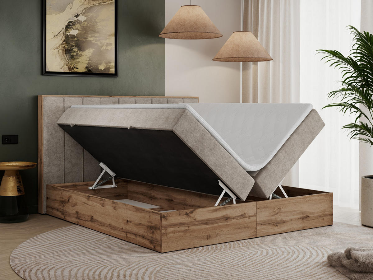 BOXBETT BELLISSIMO 180/200 Beige Struktur - H4 - Beige, Holz/Textil (180/200cm) - MKS