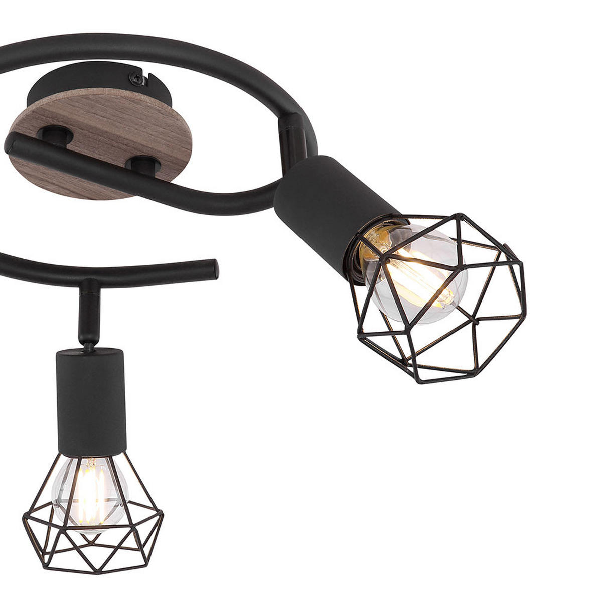 DECKENLEUCHTE Metallkäfig Schwarz Natur - Schwarz, Holz (23/23/21.5cm)