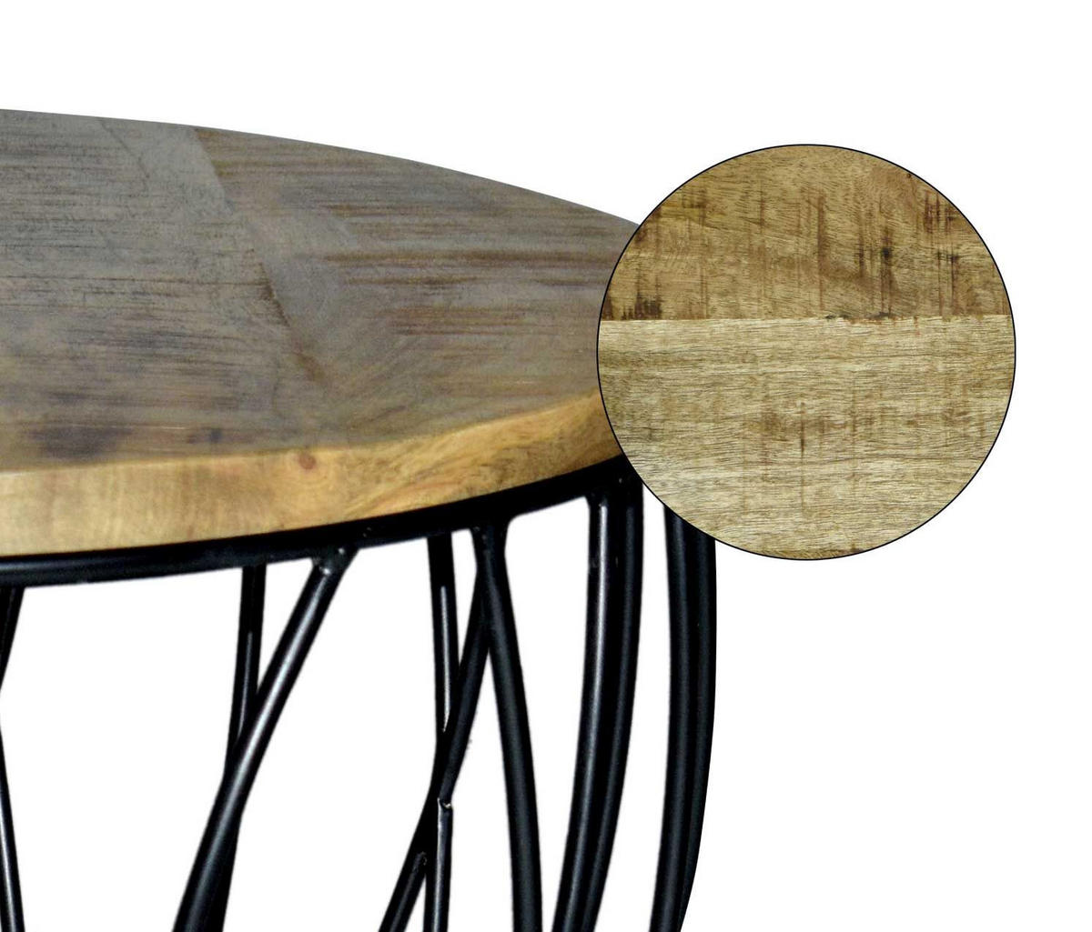 COUCHTISCH Talsano rund Ø 57 cm - Mangoholz natur - Schwarz/Braun, Holz/Kunststoff (57/57/40cm) - bene living