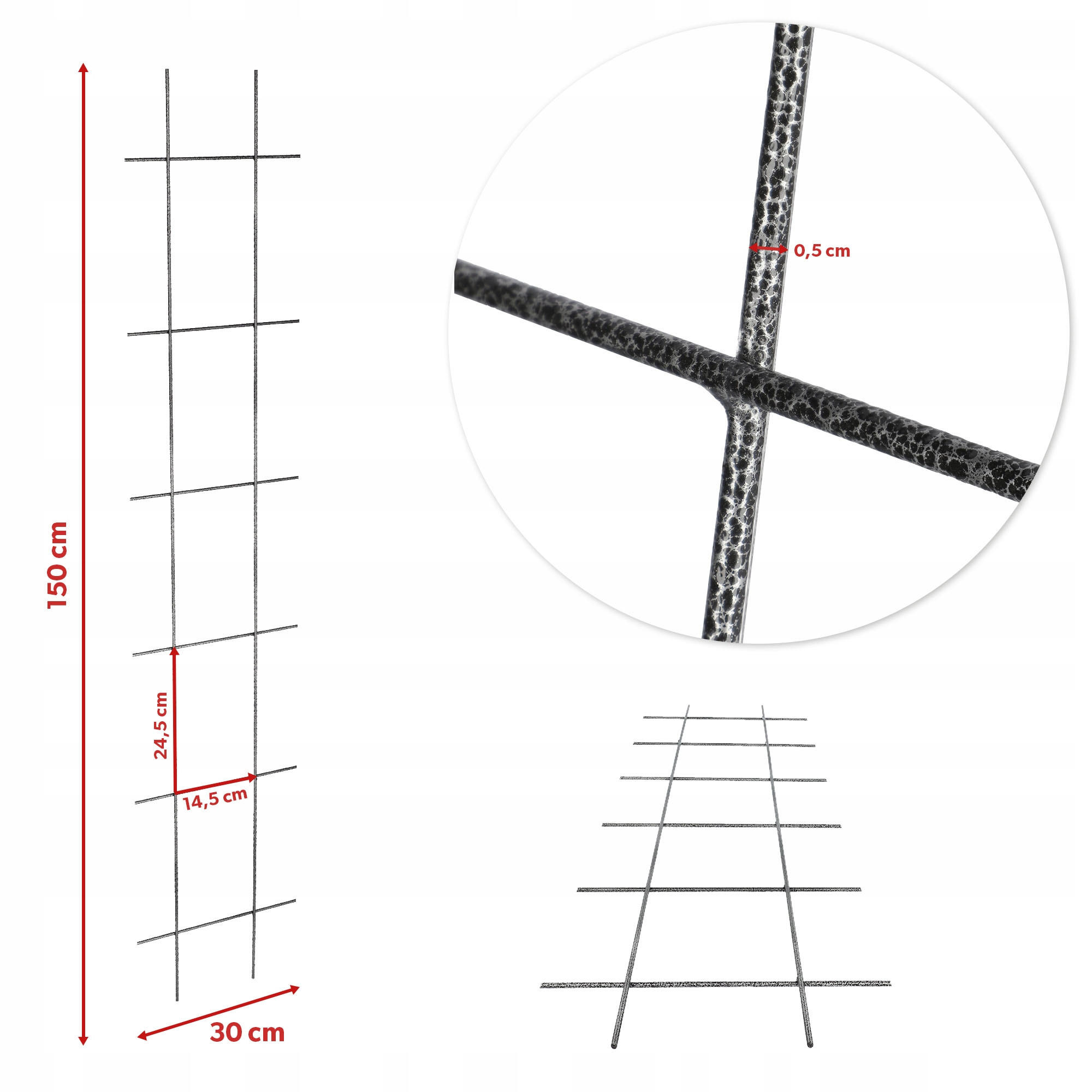BLUMENGITTER aus Metall, 30 x 150 cm, Schwarz - Schwarz, Metall (30/150cm) - KADAX