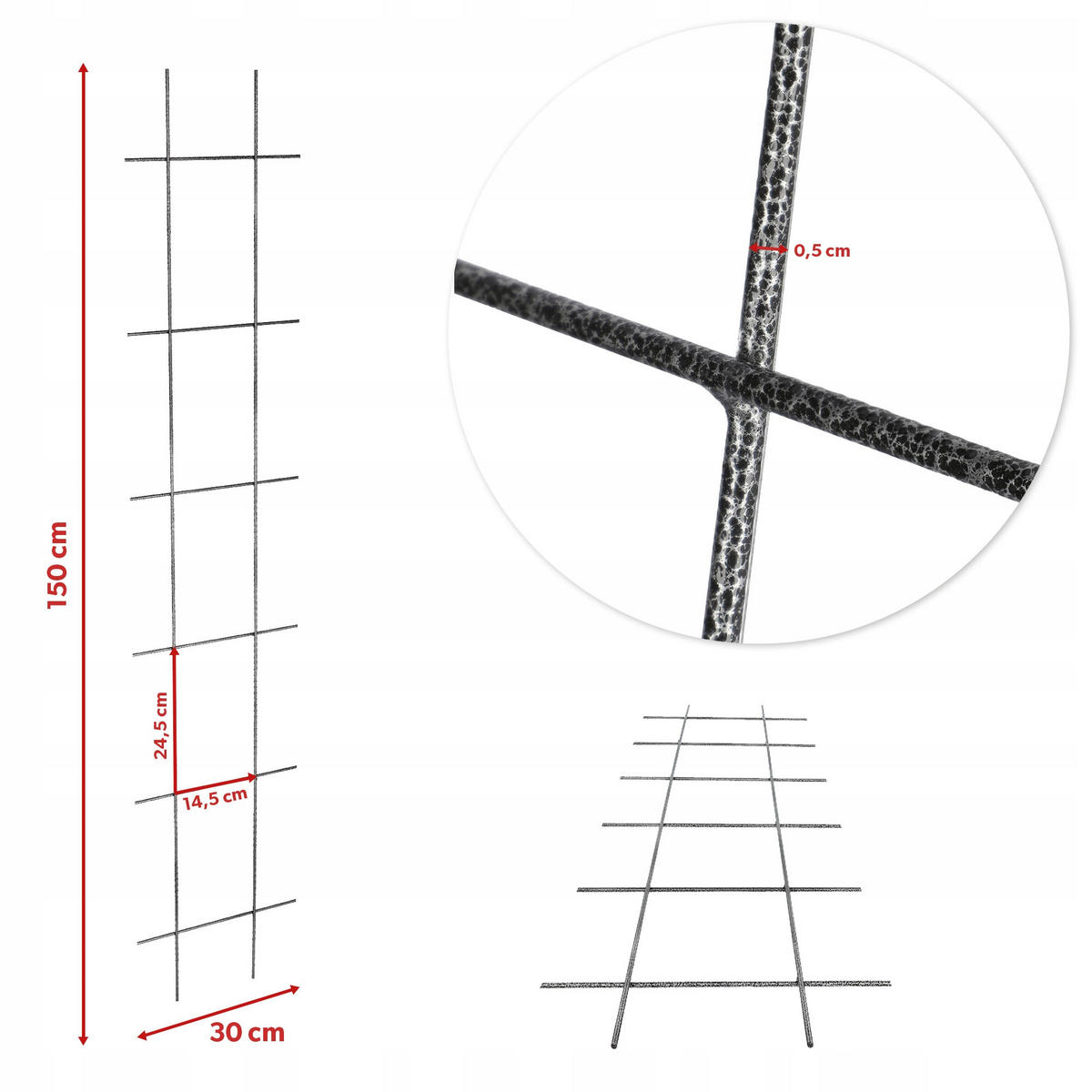 BLUMENGITTER aus Metall, 30 x 150 cm, Schwarz - Schwarz, Metall (30/150cm) - KADAX
