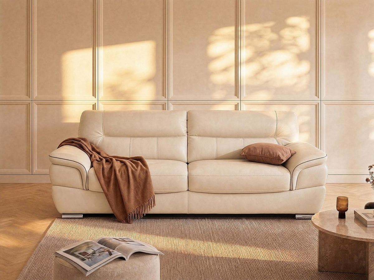 SOFA - 3 Personen - leder - elfenbeinfarben Thibault - Weiß, Leder (210/87/93cm) - Vente-Unique