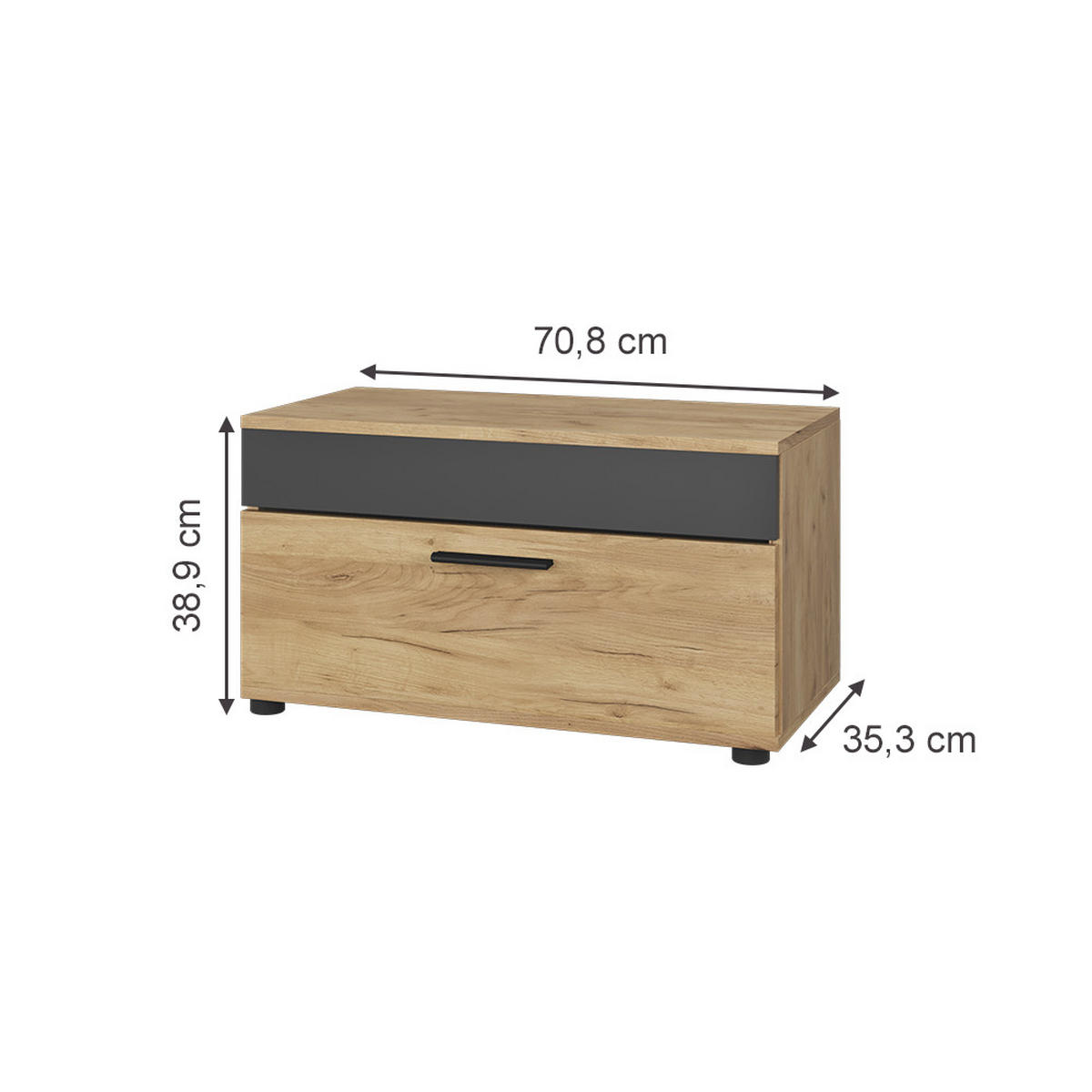 POLICE NA KNIHY Berno Zlatý dub power/antracit - medově dubová/antracitová, kompozitní dřevo (70.8/38.9/35.3cm) - Vicco