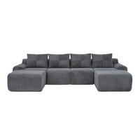 WOHNLANDSCHAFT Cord Dunkelgrau mit 2 Hockern, Cupholder und Seitentasche - Dunkelgrau, Textil (333/80/174cm) - WISHDOR