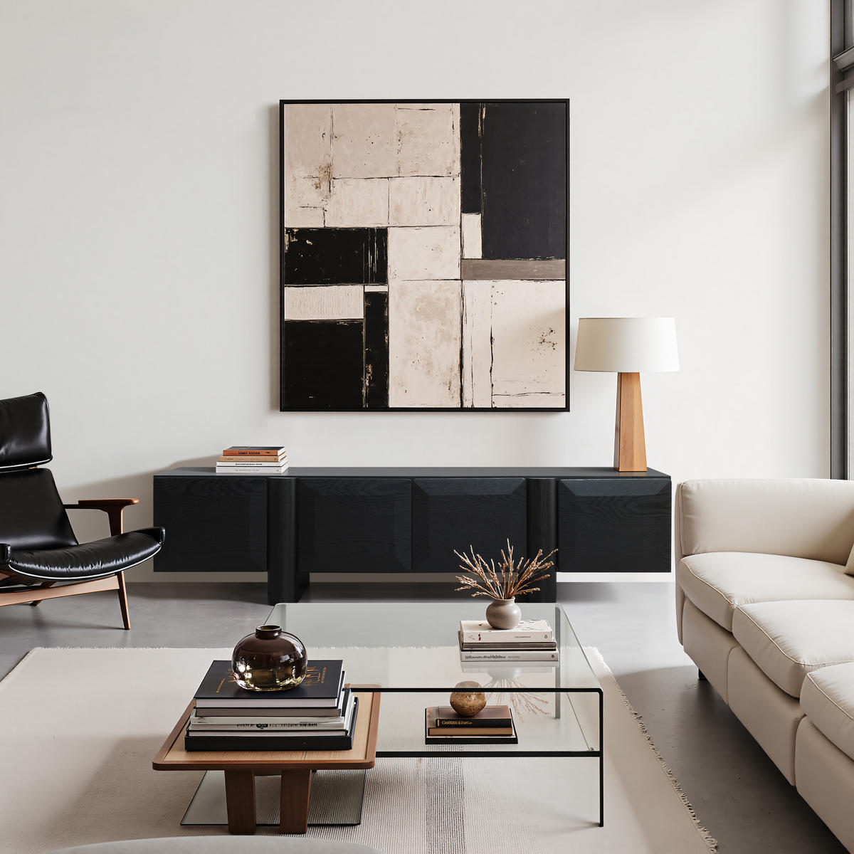 TV-SCHRANK Modern, Schwarz - Breites Lowboard mit 4 Einzel-Schubladen & doppeltem Staufach, MDF TV Board | 160x40x40 cm - Schwarz, Holz (160/40/40cm) - Hometopia