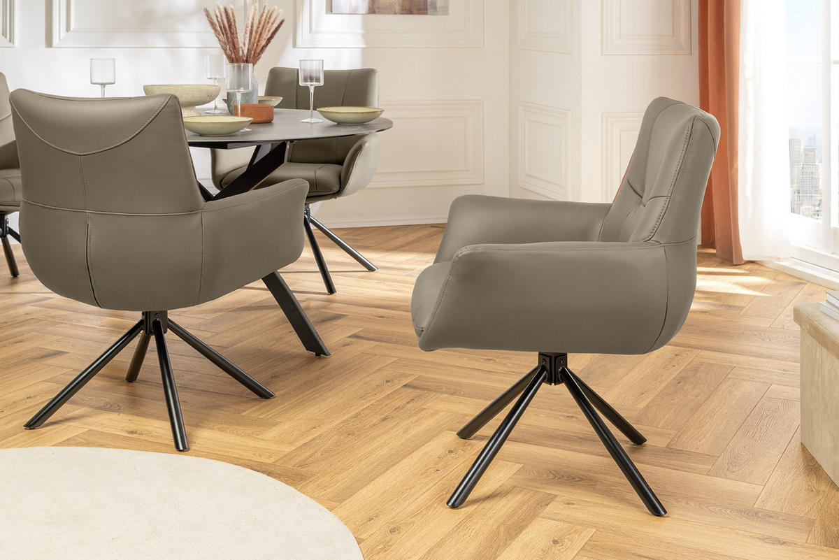 STUHL SIGNATUR Echtleder Taupe 85 cm - Taupe/Schwarz, Leder/Metall (64/85/65cm) - riess-ambiente