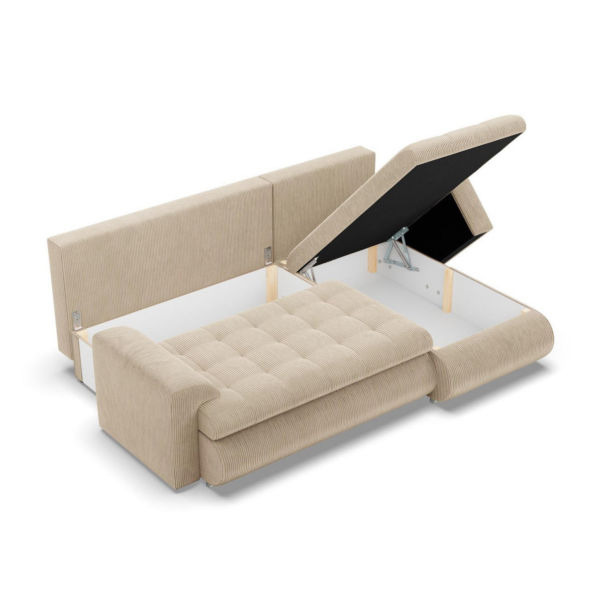 ECKSOFA RECHTS MIT SCHLAFFUNKTION FORESTA, Cord - Beige - Beige, Textil (230/159cm) - Mebligo