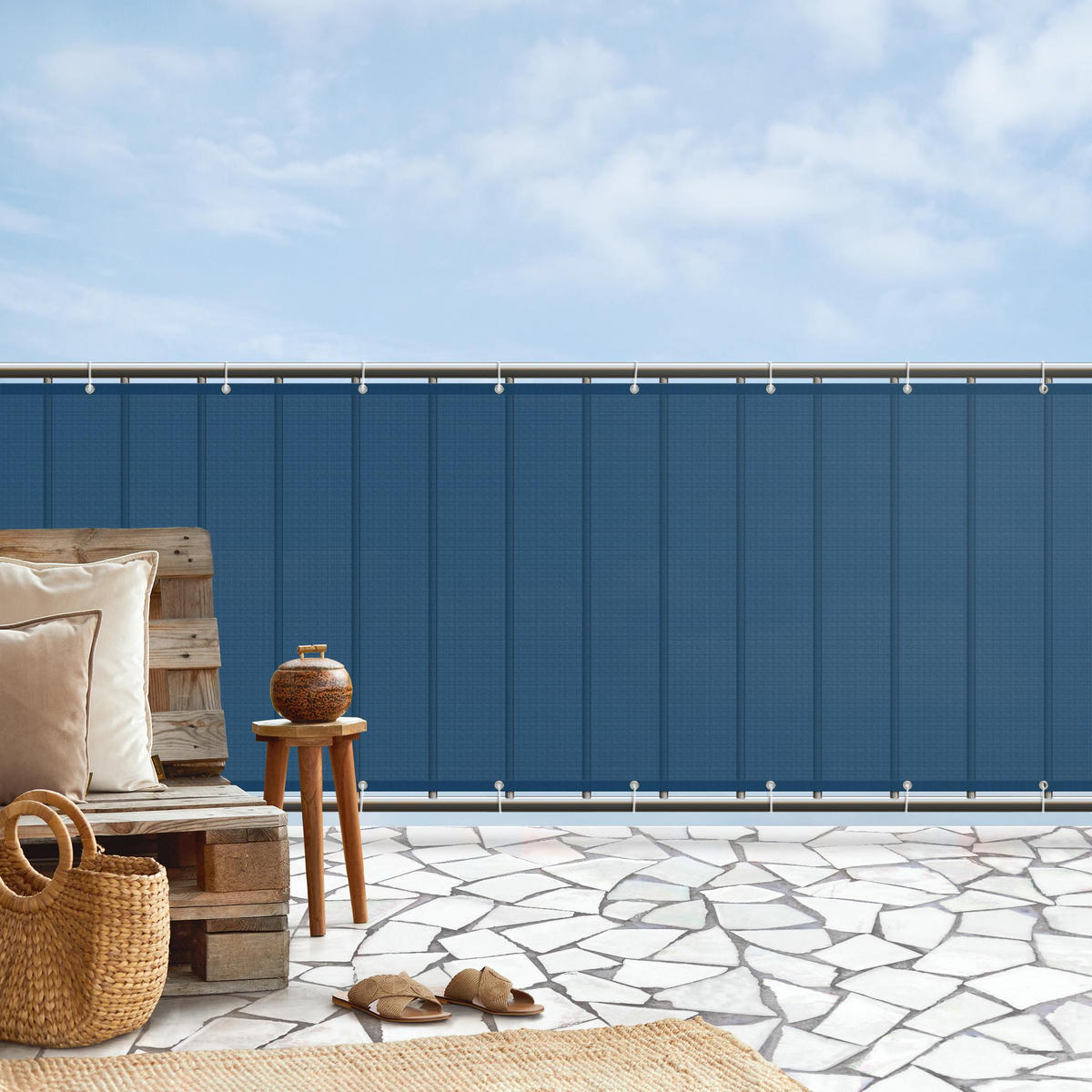 BALKON SICHTSCHUTZ Ozeanblau 200/50 cm - Blau, Kunststoff (200/50cm) - Bilderwelten