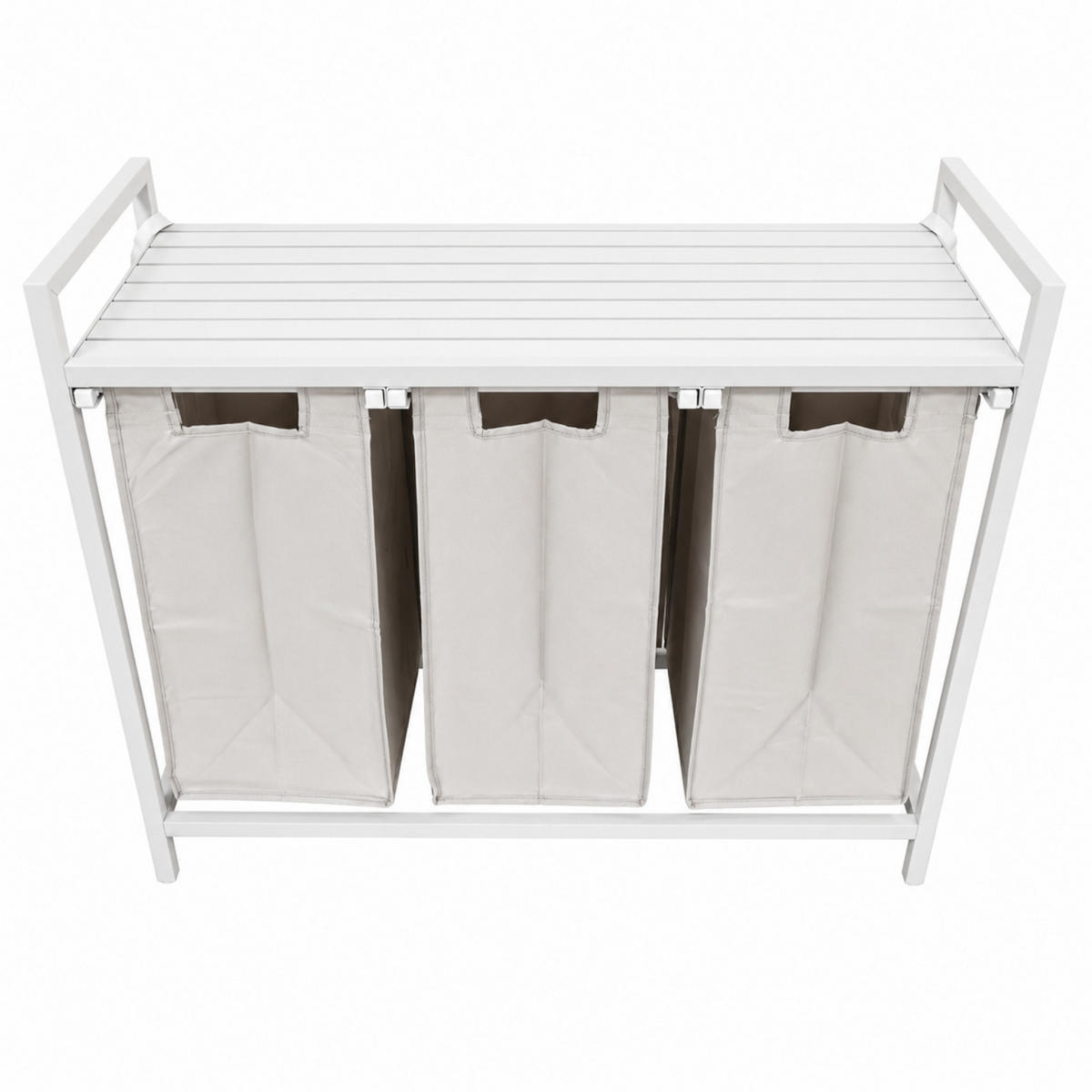 WÄSCHEKORB Metall Stoff MDF Weiß Beige 3 Wäschesäcke 114l 92,5x33x71 cm - Beige/Weiß, Metall (92.5/71/33cm) - Begryf