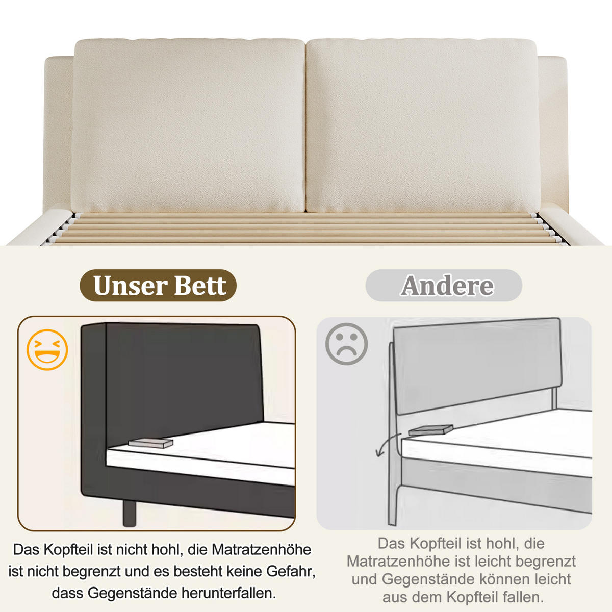 POLSTERBETT mit Stauraum Bouclé Beige inkl. Lattenrost - Beige, Metall (180/200cm) - Meubliv