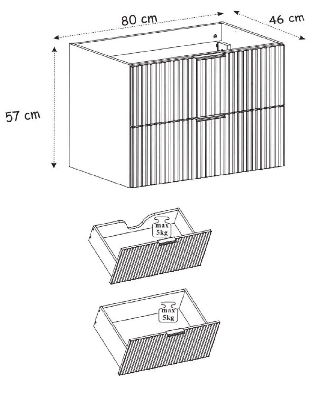 3XE LIVING BADEZIMMERSCHRANK, Eiche, Schwarz, Schwarz 100cm × 46cm × 77cm