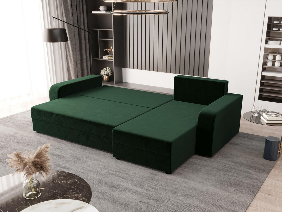 ECKSOFA HEWLET L BIS Itaka 10 Rechts mit Schlaffunktion - Dunkelgrün, Textil (240/140cm) - Bedante