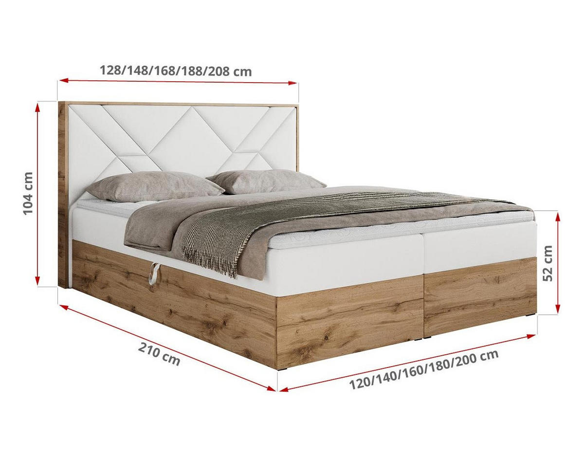 BOXBETT GUNAR - 120/200 Weiß Kunstleder - H3 - Weiß, Holz/Textil (120/200cm) - MKS