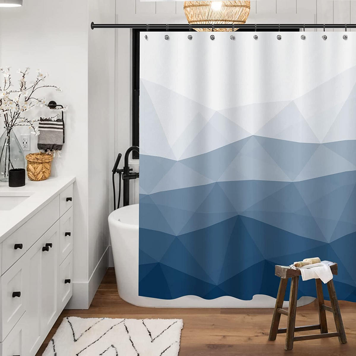 DUSCHVORHANG Blau Design 180 x 180 cm für Dekoration Badezimmer - Blau, Textil (180/180cm) - MCBOSON
