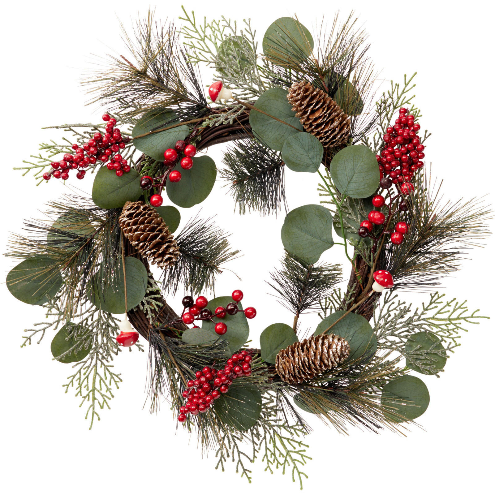 WEIHNACHTSKRANZ mit Eukalyptusblättern und Pilzen 44/44/8 cm - Grün, Metall (44/8/44cm) - Home Styling Collection