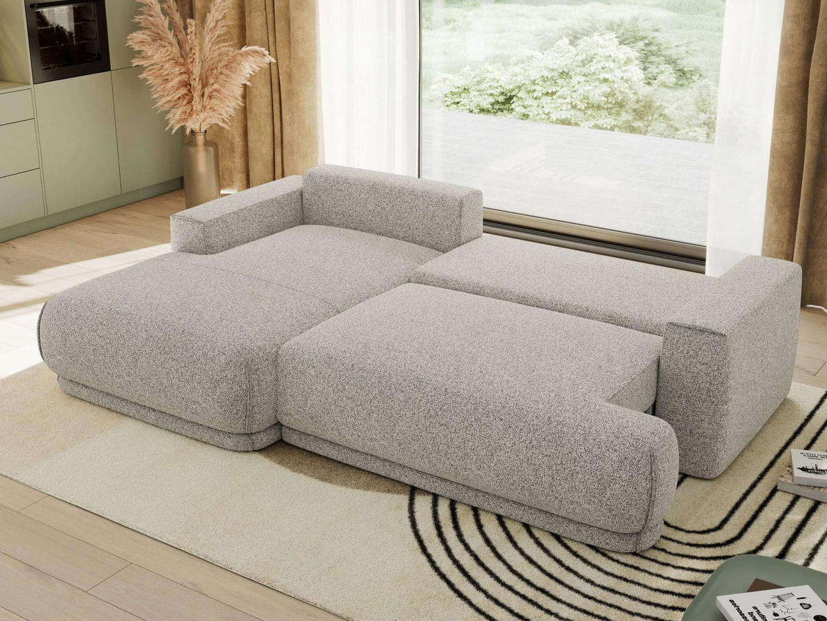 ECKSCHLAFSOFA RINA L Hellgrau Strukture - links - Hellgrau/Schwarz, Kunststoff/Textil (267/170cm) - MKS