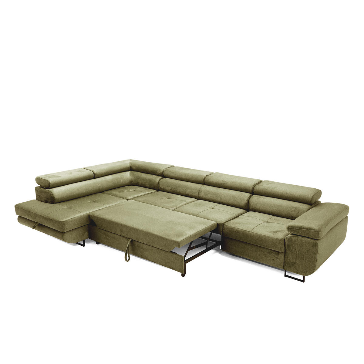ECKSOFA WILD MAXI L Links mit Schlaffunktion 125x195 Velours Hellgrün - Chromfarben/Hellgrün, Holz/Textil (203/350cm) - Muffo