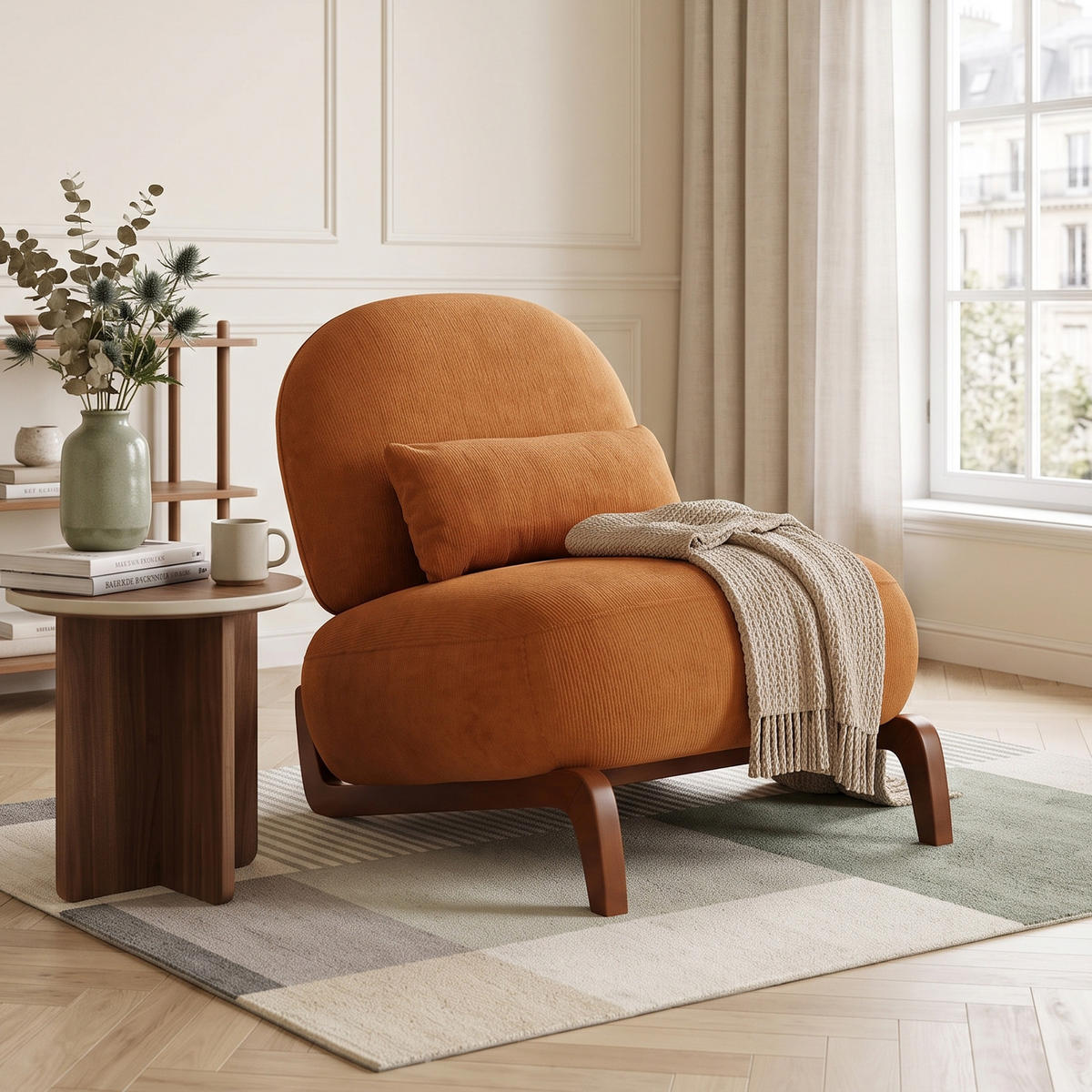 SESSEL Samt Karamell Ohne Armlehnen Massivholzbeine - Cognac, Textil (86.9/69.9/72.1cm) - Urban Meuble