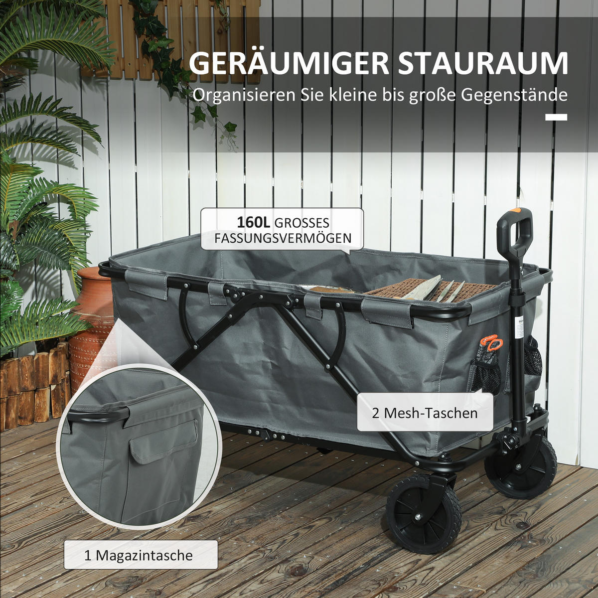 GARTENWAGEN 120 kg belastbar - Dunkelgrau, Metall (55/56/100cm) - Outsunny