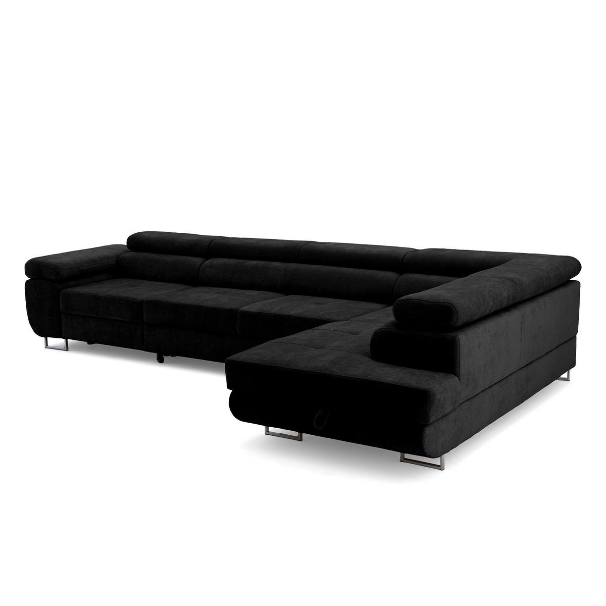 ECKSOFA WILD MAXI L Rechts mit Schlaffunktion 125x195 Chenille Schwarz - Chromfarben/Schwarz, Holz/Textil (350/203cm) - Muffo