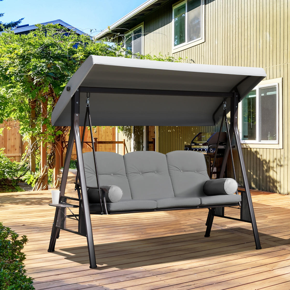 HOLLYWOODSCHAUKEL DE-15278 3-Sitzer mit verstellbarem Dach Hellgrau - Hellgrau, Metall (116/183/206cm) - ComfortXL