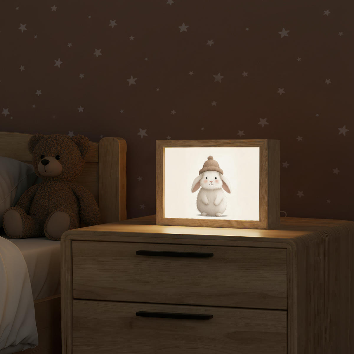 NACHTTISCHLAMPE Kaninchen - Hut - Ohren - Beige 20x15 cm - Creme, Holzwerkstoff (8/20/15cm)