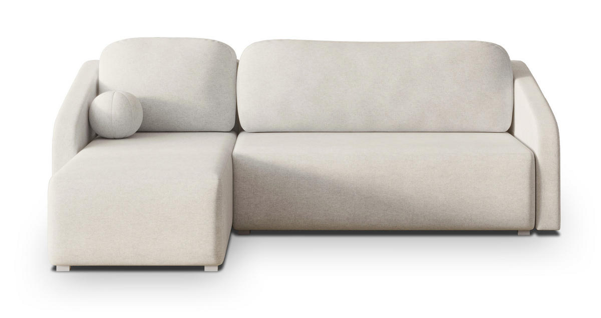 ECKSOFA MARELLO Creme Geflochtener Stoff mit Schlaffunktion - Creme, Holz (220/143cm) - MASSENO