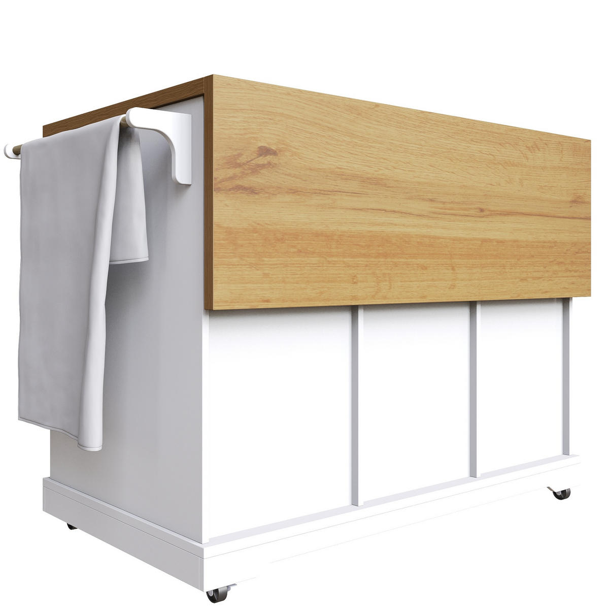 KUHINJSKI voziček 147/44/93 cm, zložljiv in raztegljiv z velikim shranjevalnim prostorom iz MDF, Bela - bela, leseni material (147/93/44cm) - Redom