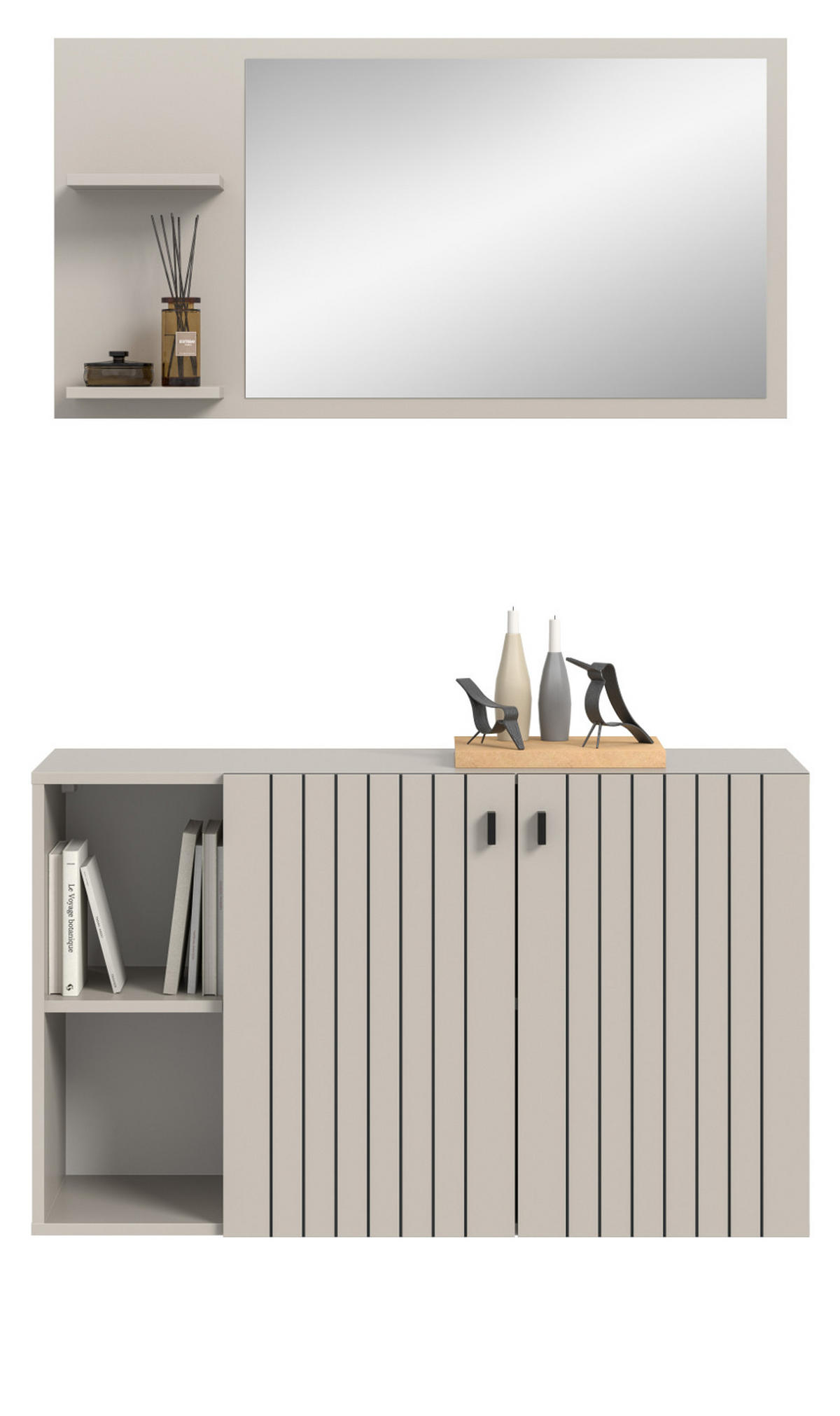 GARDEROBEN-SET 2-teilig Kaschmir 106 cm, Garderobenkombination hängend - Kaschmir/Schwarz, Glas/Holzwerkstoff (106/192/37cm) - Inn.Furn