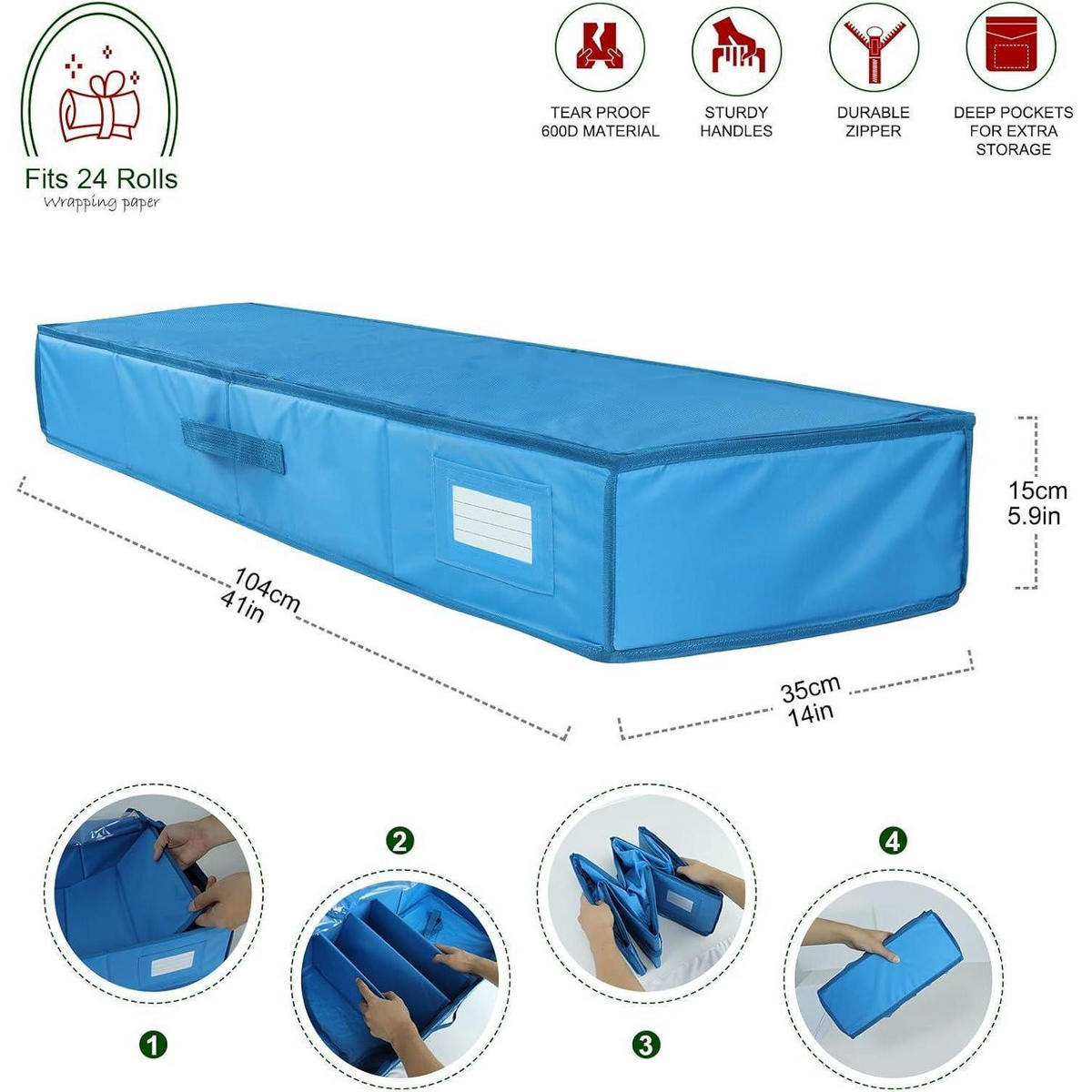 GESCHENKPAPIER-ORGANIZER Blau 104 x 35 x 15 cm - Blau, Textil (35.6/104.1/104.1cm)