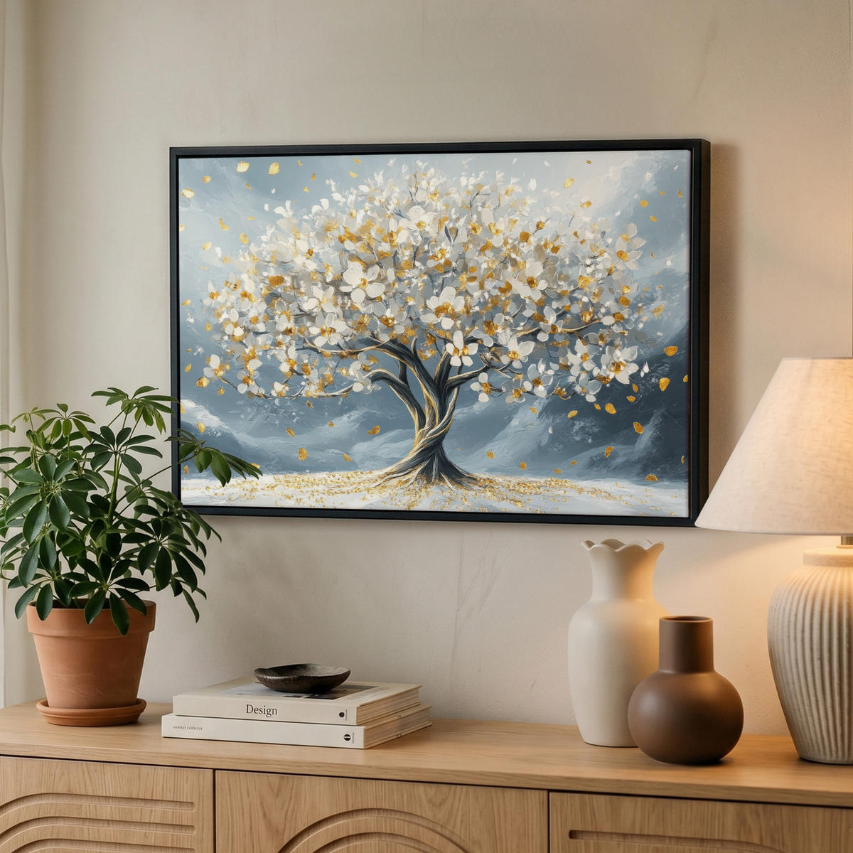 LEINWAND Bilder mit Rahmen - Baum - Winter - Baum des Lebens - Modern - Gold - 60x40 - Goldfarben, Textil (60/40cm) - MuchoWow