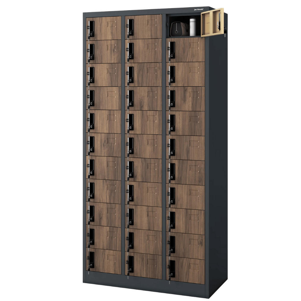 SCHLIESSFACHSCHRANK Spind PORTO 33 Fächer185x90x45cm Anthrazit-Nussbaum - Anthrazit, Metall (90/185/45cm) - DELUKE