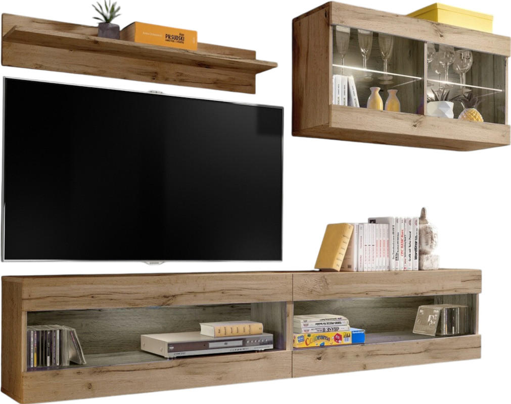Komodee Wohnwand Eiche Wotan, Schwarz 240x195x35 cm