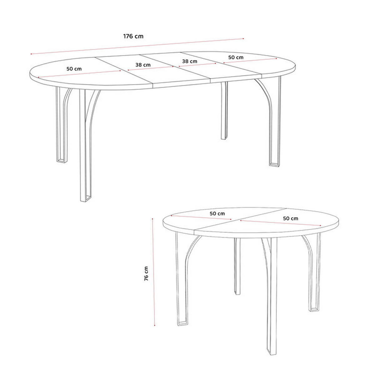 AUSZIEHTISCH ASTRO 100/76 cm, Weiß / Schwarz - Schwarz/Weiß, Holzwerkstoff/Metall (100/100/76cm) - Idohome