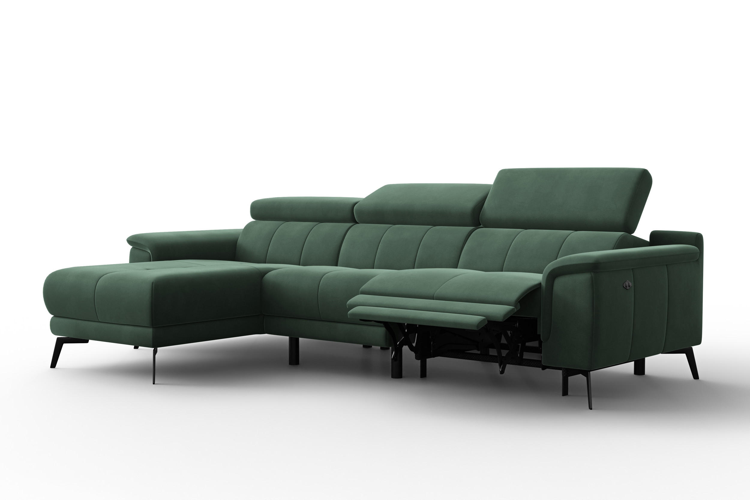 ECKSOFA FIERO 4-Sitzer LINKS, Grüner Veloursstoff - Schwarz/Grün, Holz/Textil (288/170cm) - Courtois Laville
