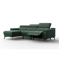 ECKSOFA FIERO 4-Sitzer LINKS, Grüner Veloursstoff - Schwarz/Grün, Holz/Textil (288/170cm) - Courtois Laville