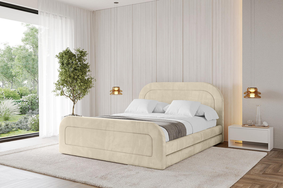 POLSTERBETT mit Bettkasten, Fußteil und Lattenrost, Boxbett mit Matratze H3/H4 - LERIS-Z 160x200 Beige - Ecru, Holzwerkstoff/Textil (160/200cm) - ALTDECOR