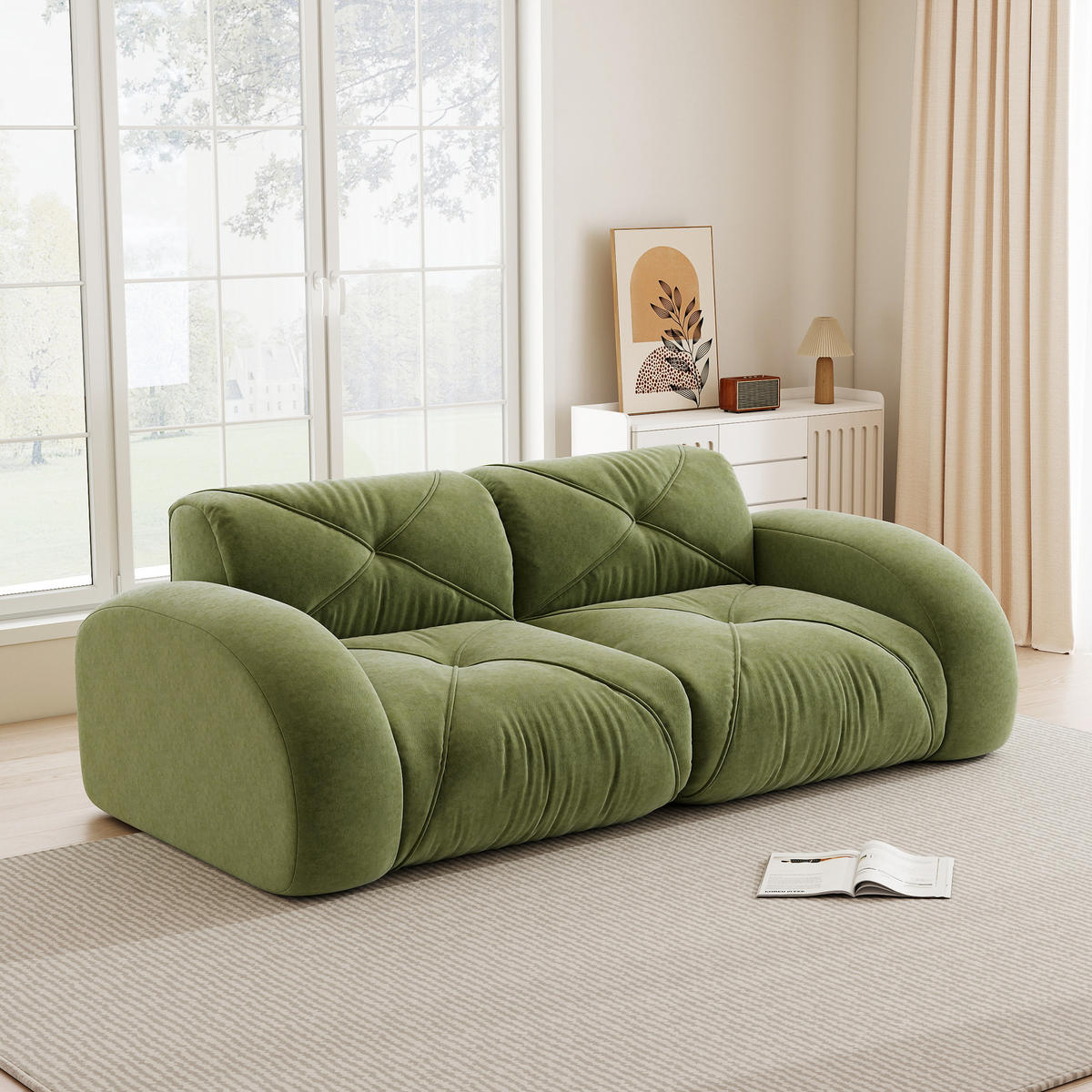 2-SITZER SOFA Chenille Grün - Grün, Textil (204/76/95cm) - WISHDOR