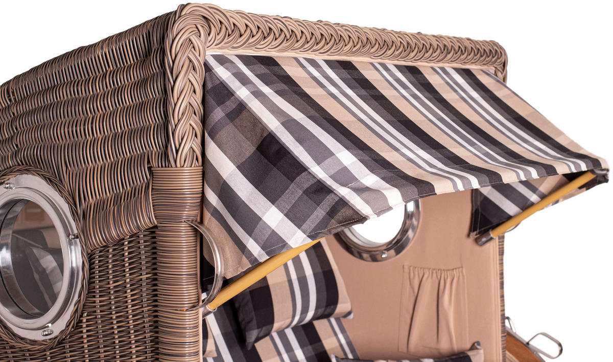 STRANDKORB Düne 2 Sitzer Teak PE Grey - Beige/Braun, Holz/Metall (125/170/80cm) - Mr. Deko