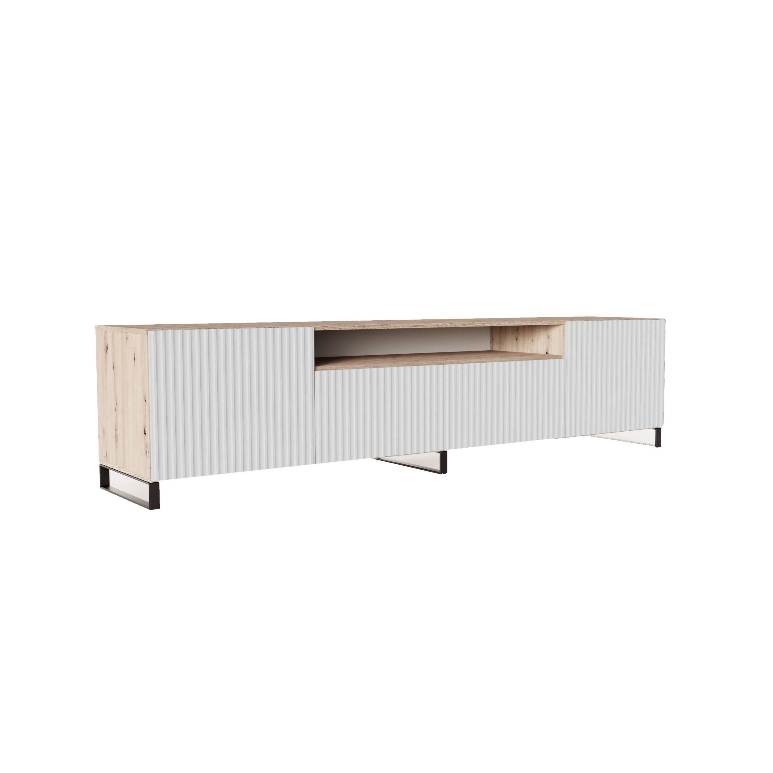 Meblini Tv-Schrank Eiche Artisan, Weiß 200x53x41 cm