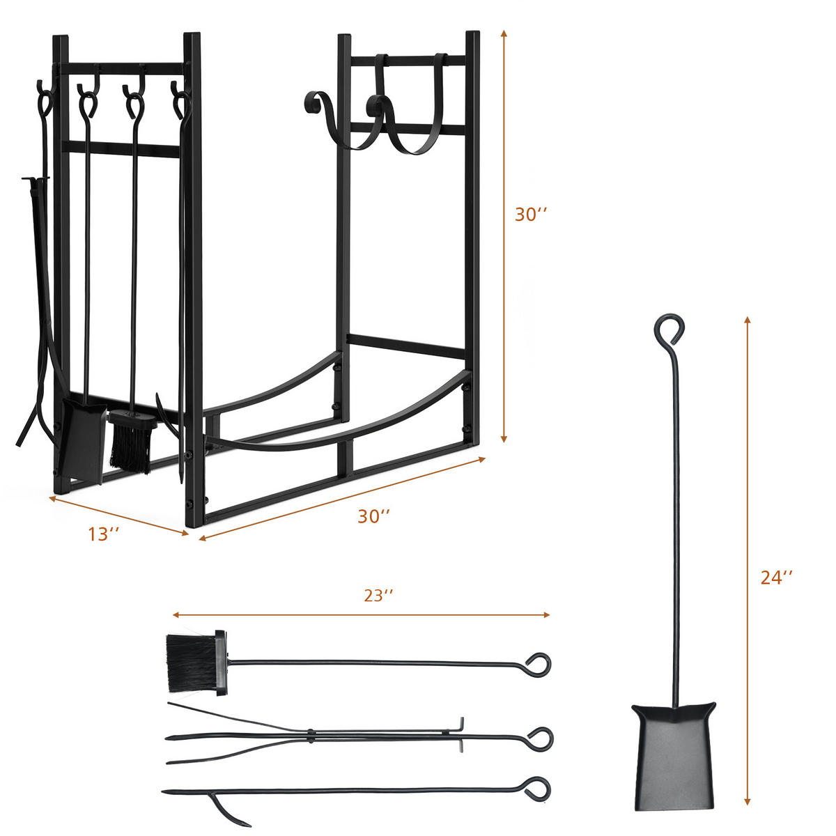 KAMINHOLZREGAL Schwarz - Schwarz, Metall (33/76/76cm) - COSTWAY