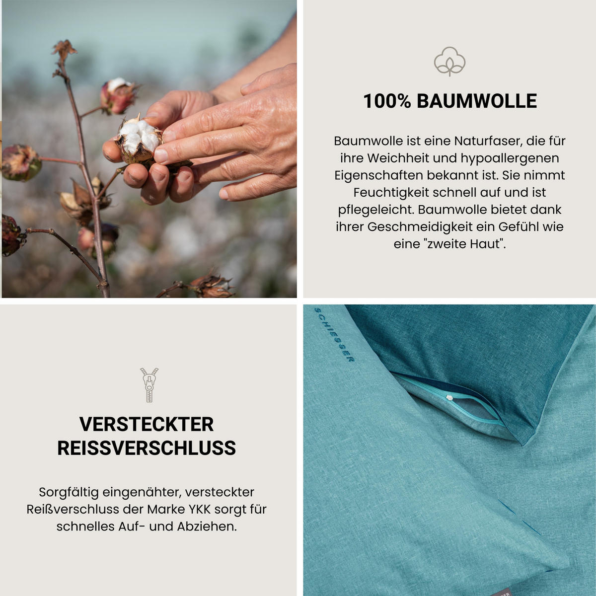 KISSENHÜLLENSET Doubleface - Renforcé - 2-teilig - 40 x 80 cm - Türkis - Türkis, Textil (40/80cm) - SCHIESSER