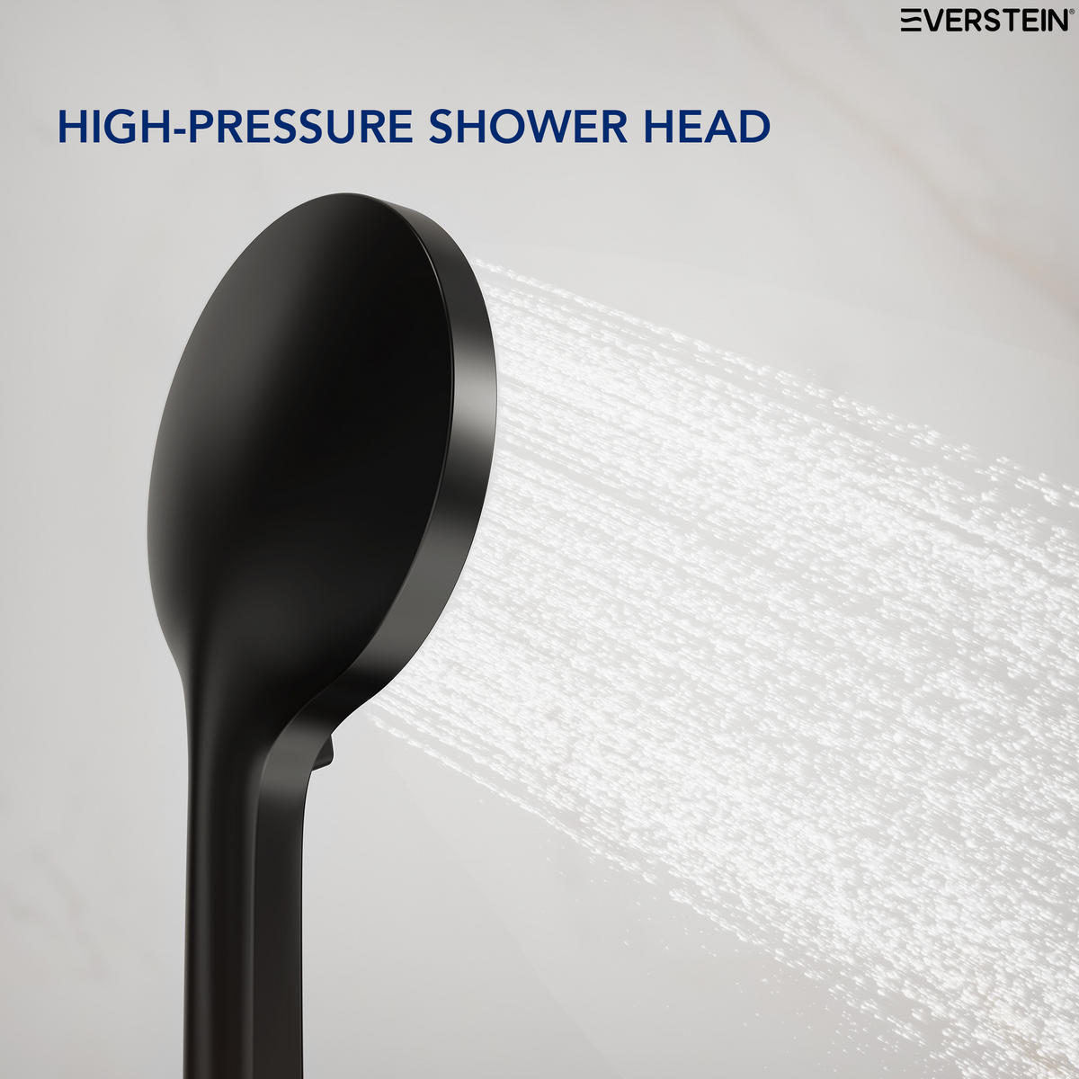 BADEWANNENARMATUR SFS-1278 Schwarz Matt, Aufputz-Einhebel aus Messing, Wanneneinlauf, 120-mm-3-Strahl-Handbrause, 150-mm-Stichmaß - Schwarz, Metall (21/24/6cm) - Everstein