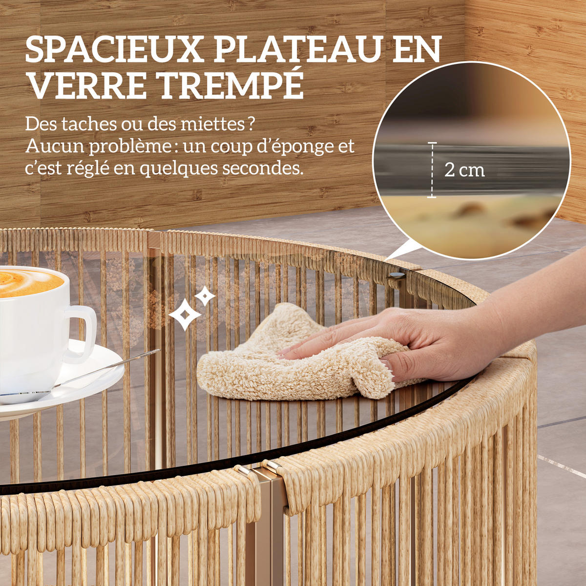 GARTENTISCH DE-13713 mit Glasplatte Braun - Braun, Kunststoff (70/70/33cm) - ComfortXL